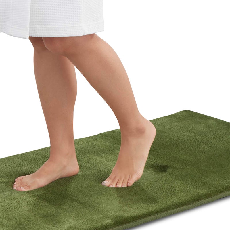 Genteele Memory Foam Bath Mat Non Slip Absorbent Super Cozy Velvet Bathroom Rug Carpet (17 inches X 24 inches, Green) - Image 1