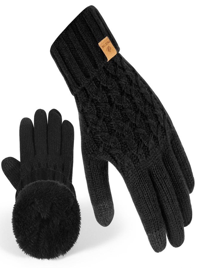 PAGE ONE Winter Gloves for Women Touchscreen Texting Warm Knit Fleece Lined Gloves for Cold weather, Black, M - Image 1