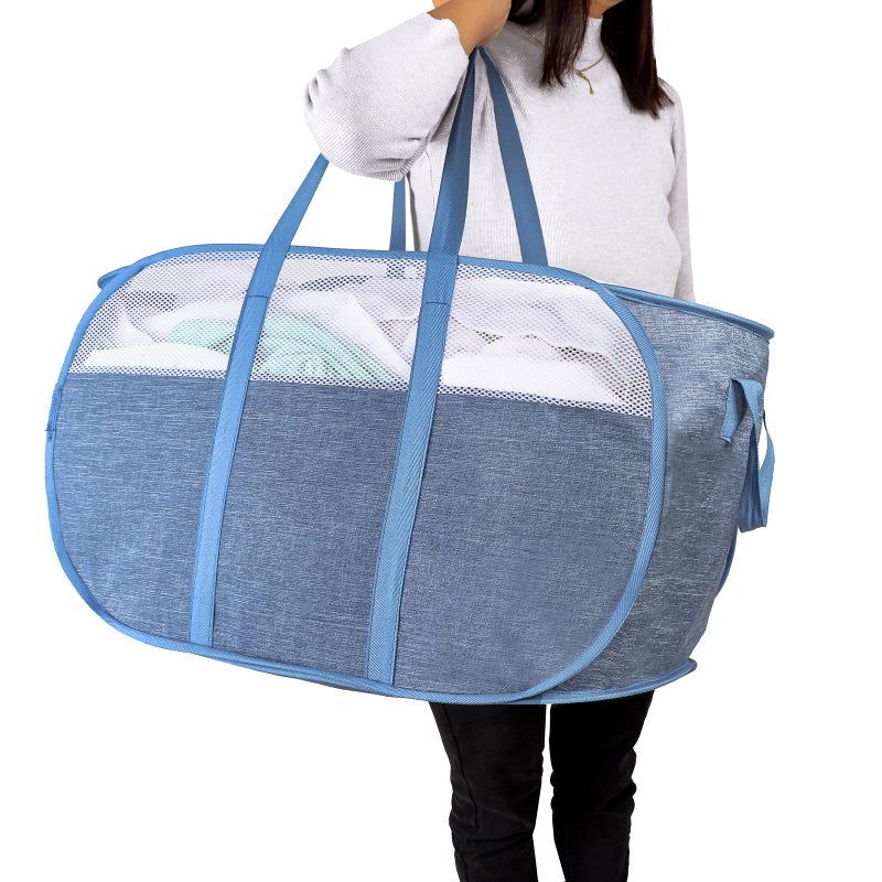 Pop Up Laundry Hamperwith Durable Handles collapsible laundry basketEasy to Open and Fold for college Dormkids roomtravel Blue