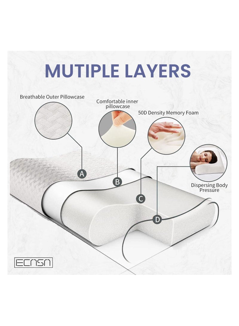 Memory Foam Neck Pillow, Contour Memory Foam Side and Back Sleepers Bed Pillow- Sleeping Pillows for Adults - Image 3