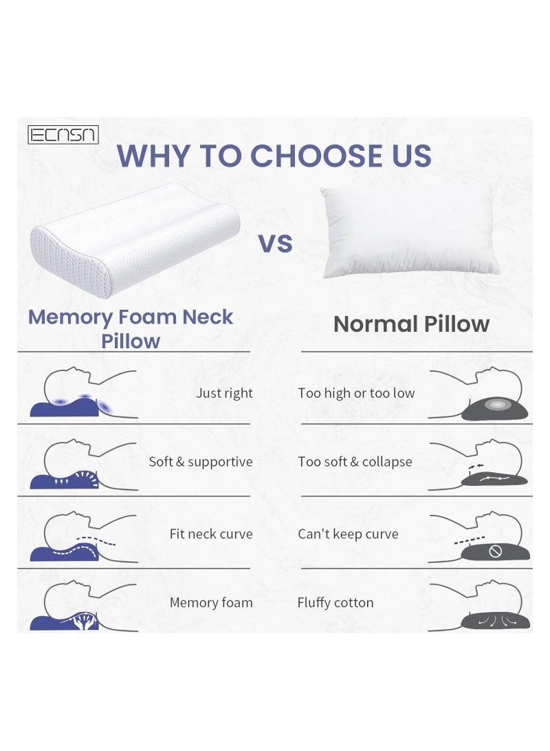 Memory Foam Neck Pillow, Contour Memory Foam Side and Back Sleepers Bed Pillow- Sleeping Pillows for Adults - Image 2