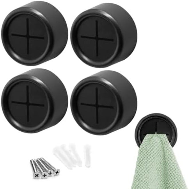 S&T INC. Round Adhesive Push Towel Hooks for Kitchen, Hand and Dish Towels, Matte White, 4 Pack - Image 1