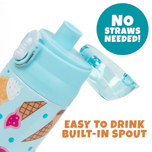 Bentology Stainless Steel 13 oz Reusable Water Bottle for Kids, Ice Cream - Double Wall Insulated, Spill Proof Lid w/Built-in Straw- Keep Liquids Hot or Cold For Hours- Fits in Lunch Boxes & Bags - Image 5