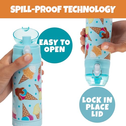Bentology Stainless Steel 13 oz Reusable Water Bottle for Kids, Ice Cream - Double Wall Insulated, Spill Proof Lid w/Built-in Straw- Keep Liquids Hot or Cold For Hours- Fits in Lunch Boxes & Bags - Image 2