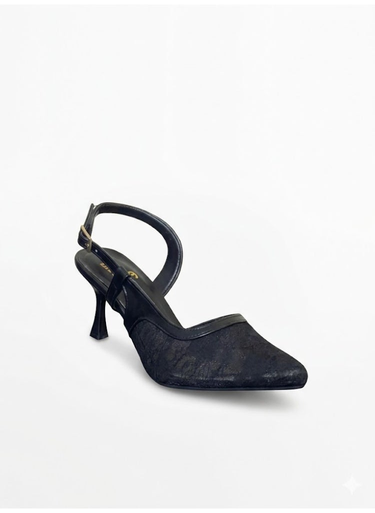 لايف ستيلاش  أحذية كعب دانتيل مع إبزيم F-611 - أسود - Image 1