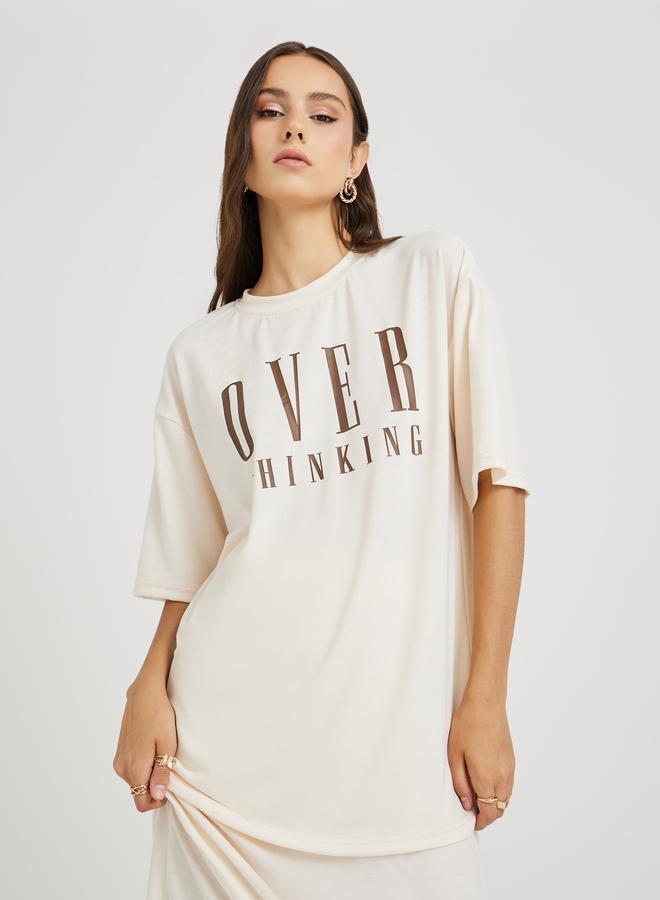 Take Two Take Two Slogan Print Round Neck T-Shirt and Midi Skirt Co-Ords  - Image 2