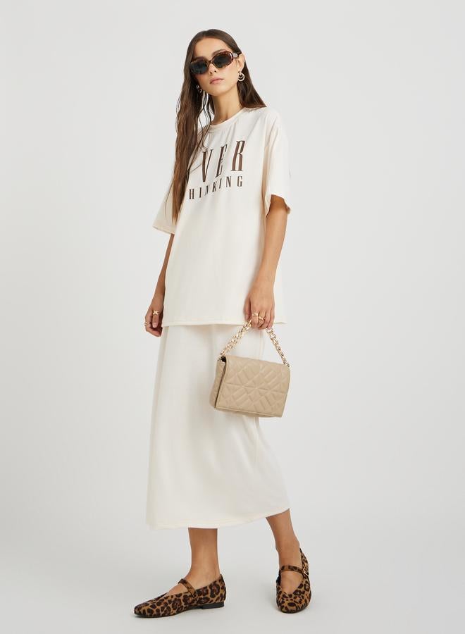 Take Two Take Two Slogan Print Round Neck T-Shirt and Midi Skirt Co-Ords  - Image 1
