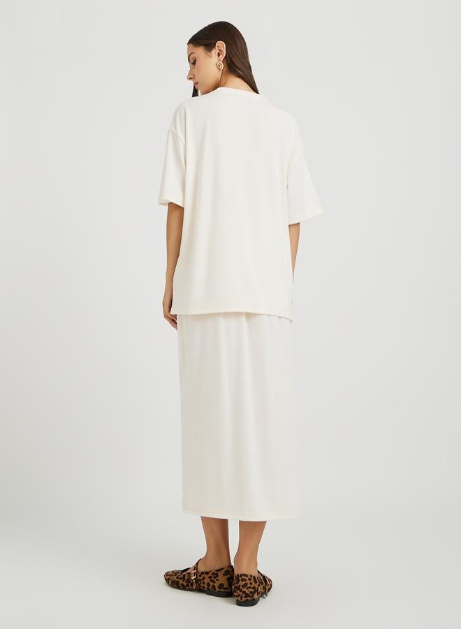 Take Two Take Two Slogan Print Round Neck T-Shirt and Midi Skirt Co-Ords  - Image 5