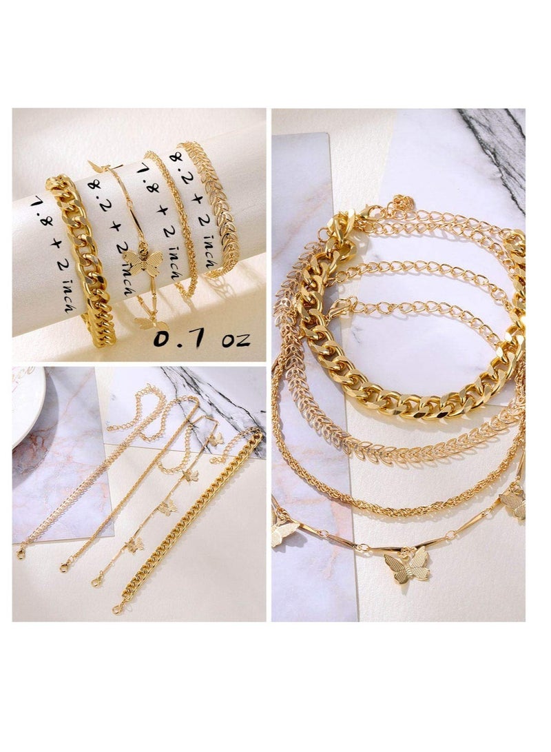 SYOSI 6 PACK 24 Pieces Boho Gold Chain Bracelets Set for Women Girls 14K Gold Plated Multiple Layered Stackable Open Cuff Wrap Bangle Adjustable Link Italian Cuban Jewelry for Women Girls Gift - Image 2