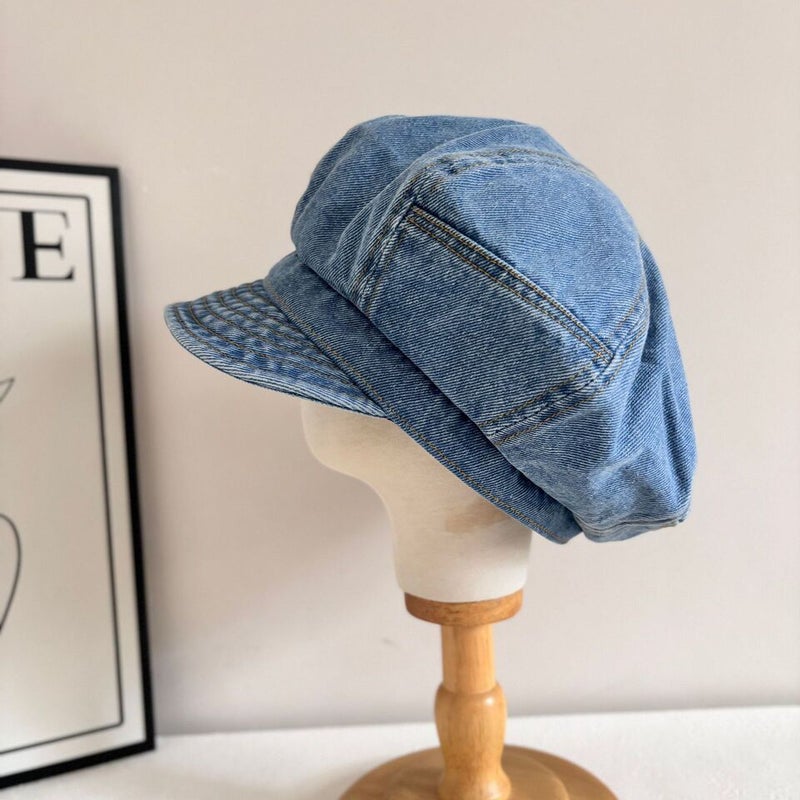 Denim Beret Women  Spring Washed Distressed Painter Hat Cotton - Image 1