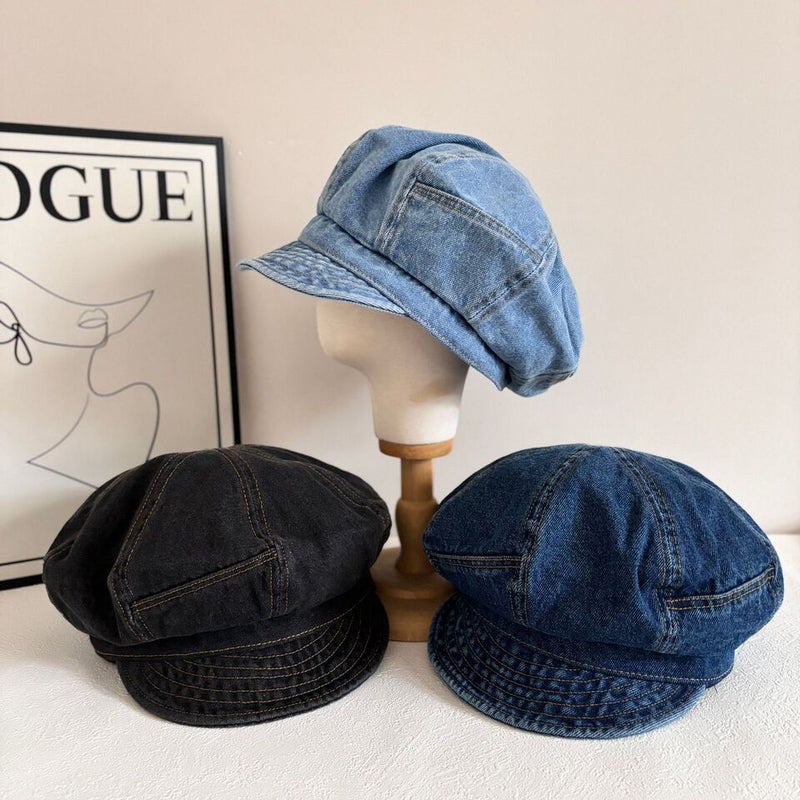 Denim Beret Women  Spring Washed Distressed Painter Hat Cotton - Image 2