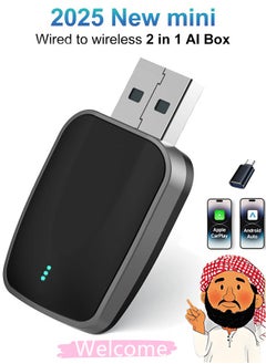 2025 New mini Wireless Carplay Adapter, Convert Wired to Wireless Car Play & Android Auto 2-in-1 Adapter for Apple iPhone & Android Phone, Plug & Play, Auto Connect, No Delay, w/USB C for iOS 10+ Android 11+