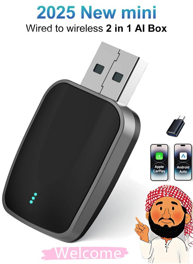 Generic - 2025 New mini Wireless Carplay Adapter, Convert Wired to Wireless Car Play & Android Auto 2-in-1 Adapter for Apple iPhone & Android Phone, Plug & Play, Auto Connect, No Delay, w/USB C for iOS 10+ Android 11+ - Image 1
