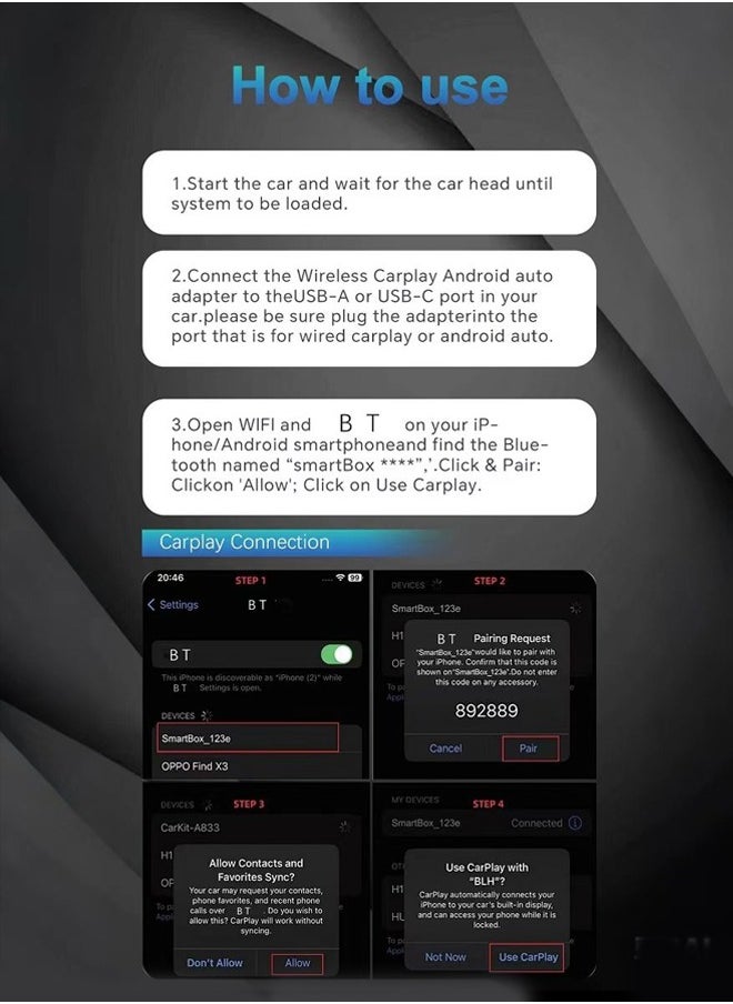 Generic - 2025 New mini Wireless Carplay Adapter, Convert Wired to Wireless Car Play & Android Auto 2-in-1 Adapter for Apple iPhone & Android Phone, Plug & Play, Auto Connect, No Delay, w/USB C for iOS 10+ Android 11+ - Image 1