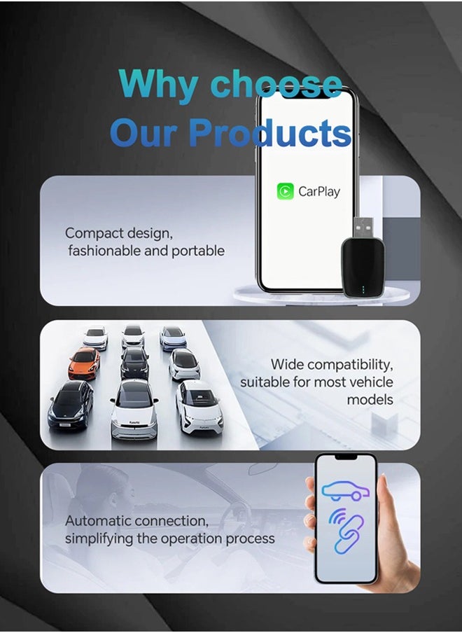 Generic - 2025 New mini Wireless Carplay Adapter, Convert Wired to Wireless Car Play & Android Auto 2-in-1 Adapter for Apple iPhone & Android Phone, Plug & Play, Auto Connect, No Delay, w/USB C for iOS 10+ Android 11+ - Image 1