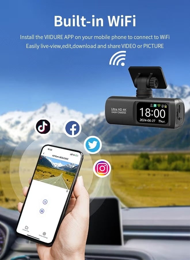 Makrystorm UHD 4K Dash Cam for Cars Front and Rear Dual Lens Front 3840*2160P Rear Lens Built-In WiFi G-Sensor With GPS Car DVR Video Recorder - Image 2