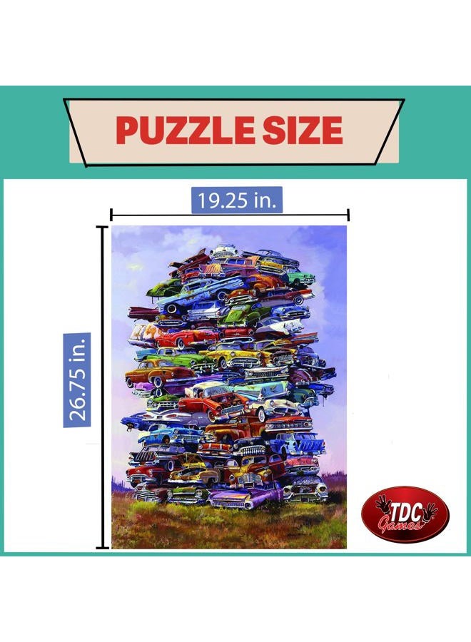 TDC Games Classic Car Puzzle Fabulous 50s Junkpile by Dale Klee, 1000 Piece Jigsaw Puzzle for Kids and Adults, 26.75 x 19.25 inches Educational Puzzles, Difficult and Challenging Classic Car Puzzle - Image 3