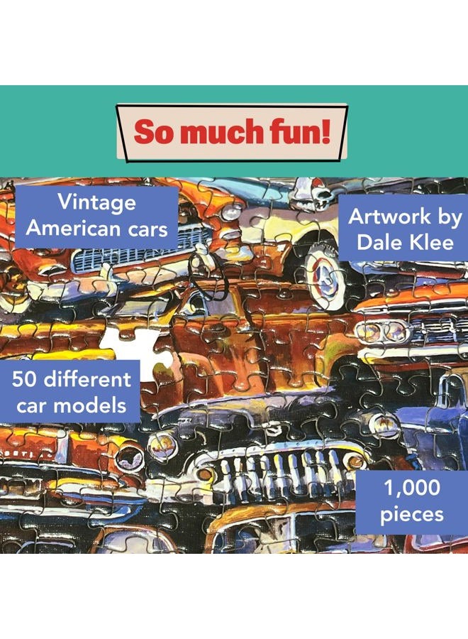 TDC Games Classic Car Puzzle Fabulous 50s Junkpile by Dale Klee, 1000 Piece Jigsaw Puzzle for Kids and Adults, 26.75 x 19.25 inches Educational Puzzles, Difficult and Challenging Classic Car Puzzle - Image 2
