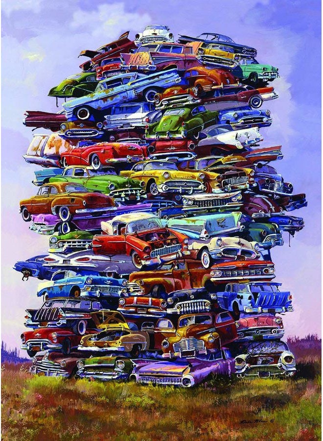 TDC Games Classic Car Puzzle Fabulous 50s Junkpile by Dale Klee, 1000 Piece Jigsaw Puzzle for Kids and Adults, 26.75 x 19.25 inches Educational Puzzles, Difficult and Challenging Classic Car Puzzle - Image 1