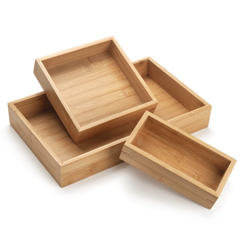XIMISISE Natural Bamboo Vanity Organizer Set  Wooden BathroomKitchen Countertop Tray Set of 3 