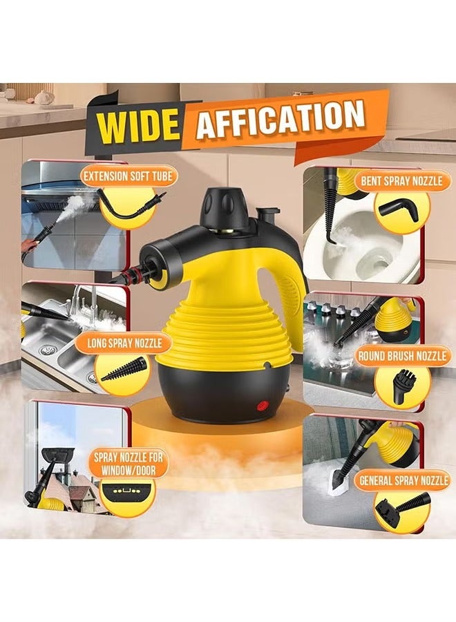 Arabest 1050W Handheld Steam Cleaner for Home,Pressurized Steam Cleaner with 9 Accessories and Safety Lock, 9.8Ft Extended Power Cord,Chemical-Free, Multi-Purpose Steamer for Home Use, Floor, Car, Upholstery, Grout(Yellow/Black) - Image 4