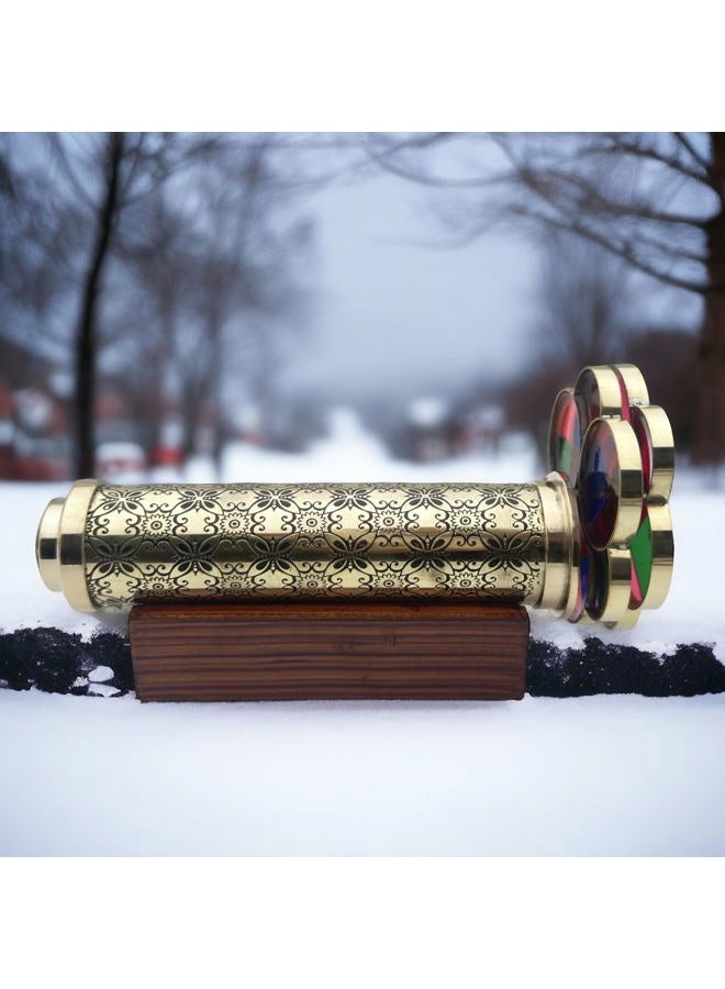 BAZROSS Handcrafted Brass Kaleidoscope with Dual Turning Wheels, Etched Floral Pattern, Lacquered Finish – Vintage Replica, Birthday, & Decorative Gift for Adults & Kids - Educational Gift - Image 3