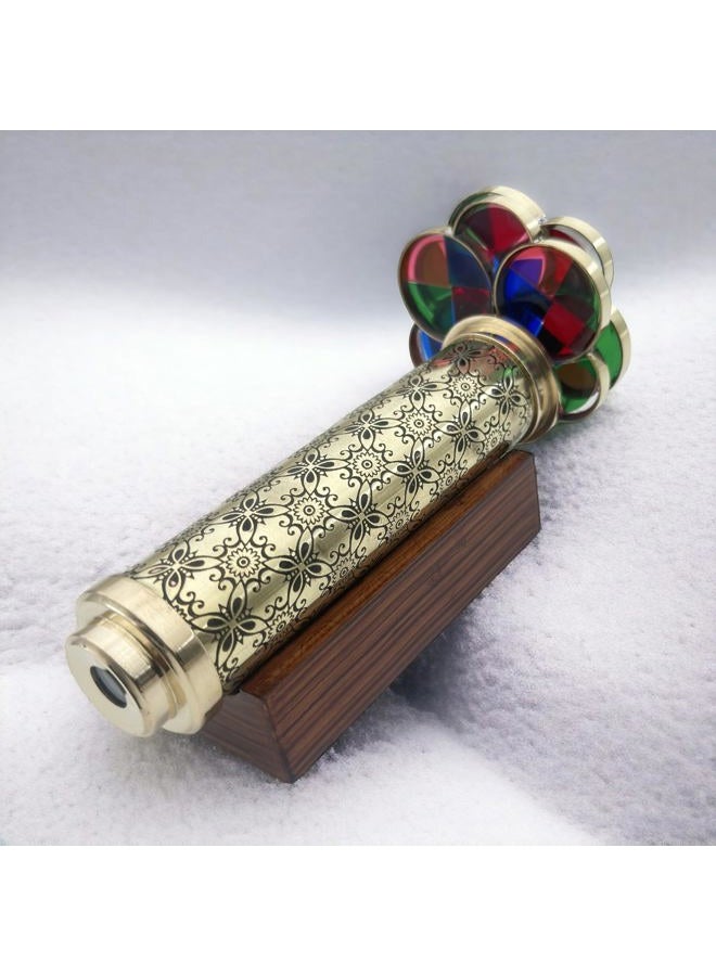 BAZROSS Handcrafted Brass Kaleidoscope with Dual Turning Wheels, Etched Floral Pattern, Lacquered Finish – Vintage Replica, Birthday, & Decorative Gift for Adults & Kids - Educational Gift - Image 4