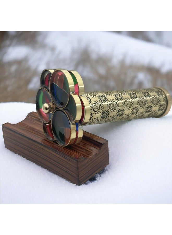 BAZROSS Handcrafted Brass Kaleidoscope with Dual Turning Wheels, Etched Floral Pattern, Lacquered Finish – Vintage Replica, Birthday, & Decorative Gift for Adults & Kids - Educational Gift - Image 5