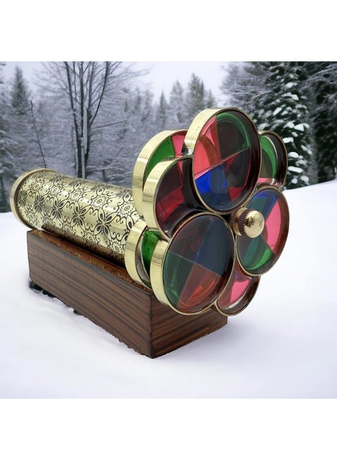 BAZROSS Handcrafted Brass Kaleidoscope with Dual Turning Wheels, Etched Floral Pattern, Lacquered Finish – Vintage Replica, Birthday, & Decorative Gift for Adults & Kids - Educational Gift - Image 2