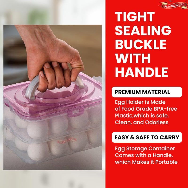 RUSHIL WERE Plastic Egg Storage Box 2 Layer 24 Eggs Free Grater Blue With Carry Holder Locks For Refrigerator Kitchen Durable BPA Free Portable and Airtight Pack of 1 - Image 3