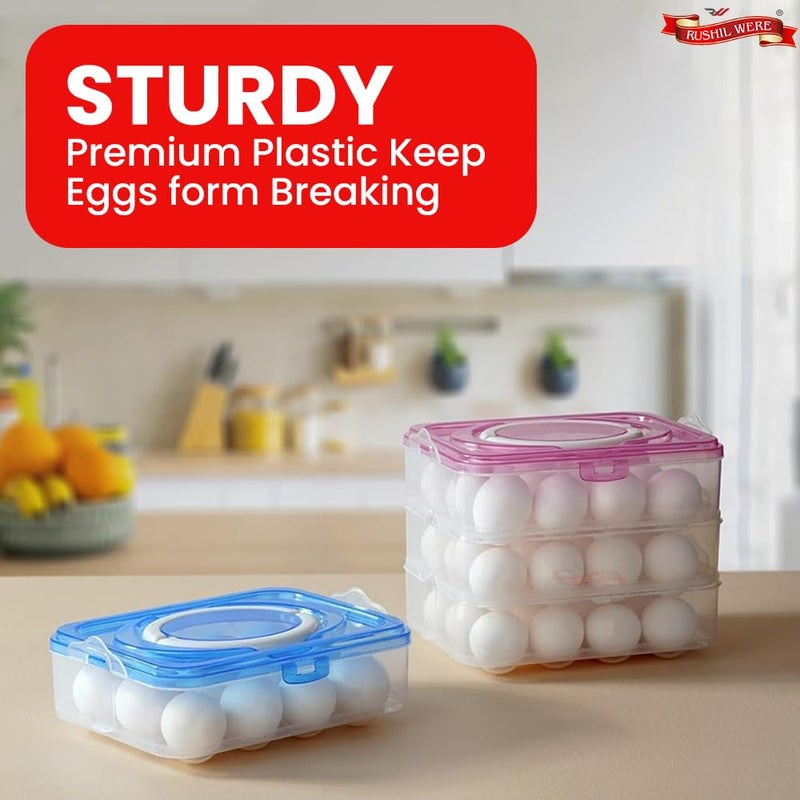 RUSHIL WERE Plastic Egg Storage Box 2 Layer 24 Eggs Free Grater Blue With Carry Holder Locks For Refrigerator Kitchen Durable BPA Free Portable and Airtight Pack of 1 - Image 2