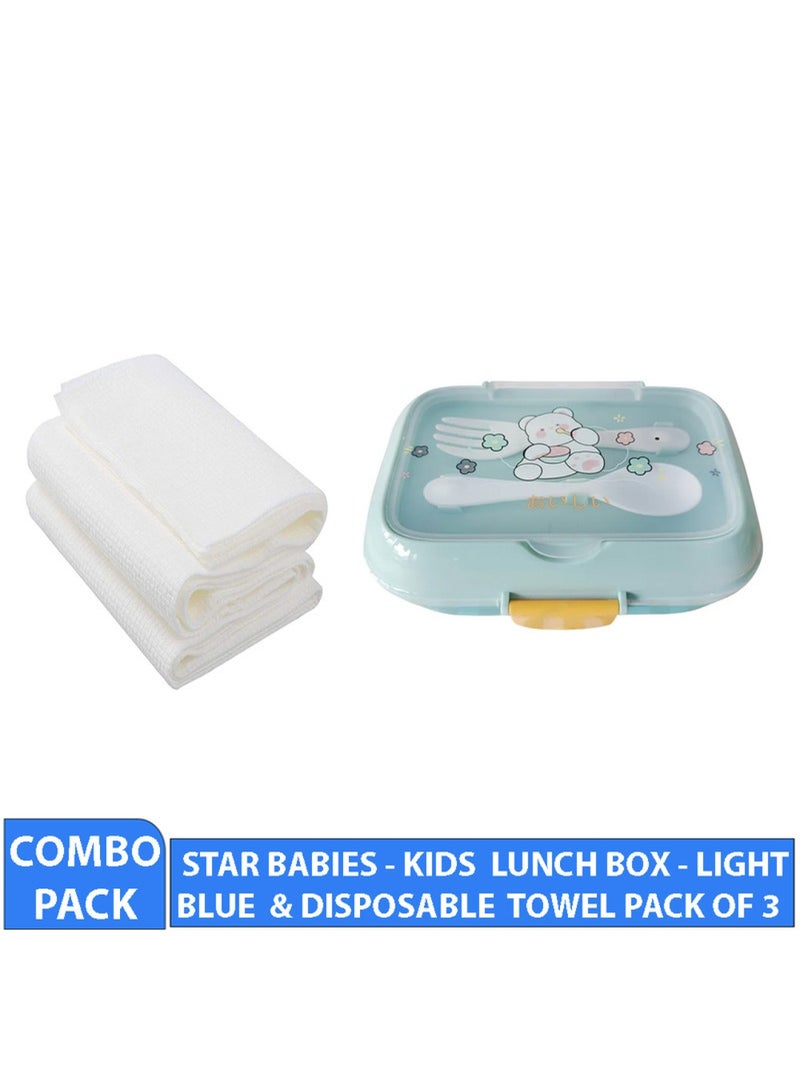 STAR BABiES Back To School Combo Pack Lunch Box With Disposable Towel Pack Of 3 Blue Animal Print  - Image 2