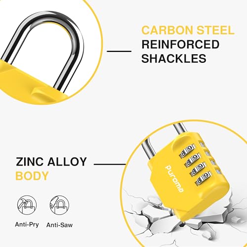 Puroma 1 Pack Combination Lock for Locker 4 Digit Outdoor Waterproof Padlock for School, Gym, Sports, Fence, Toolbox, Gate, Case, Outdoor, Hasp Storage (Yellow) - Image 4