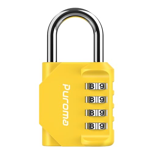 Puroma 1 Pack Combination Lock for Locker 4 Digit Outdoor Waterproof Padlock for School, Gym, Sports, Fence, Toolbox, Gate, Case, Outdoor, Hasp Storage (Yellow) - Image 1