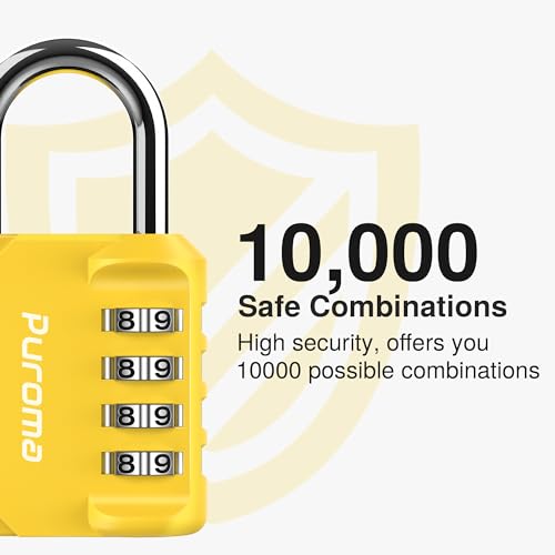 Puroma 1 Pack Combination Lock for Locker 4 Digit Outdoor Waterproof Padlock for School, Gym, Sports, Fence, Toolbox, Gate, Case, Outdoor, Hasp Storage (Yellow) - Image 2