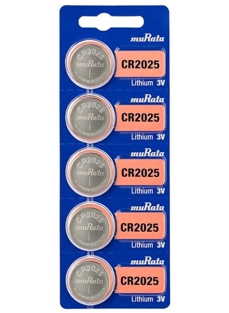 MURATA CR2025 Lithium Battery - 3V, Pack of 5