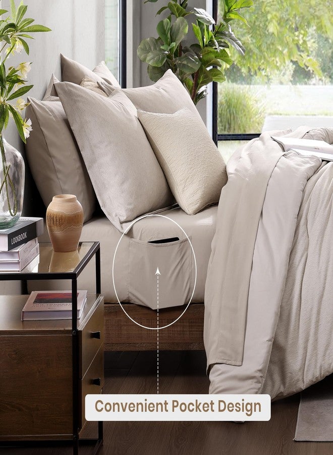 Monbix Full Size Comforter Set, Oatmeal Bedding Comforter for Full Size Bed Set Reversible, Bedding Sets Full 7 Pieces, Cationic Dyeing Bed in a Bag with Comforter, Sheets, Pillowcases & Shams - Image 4