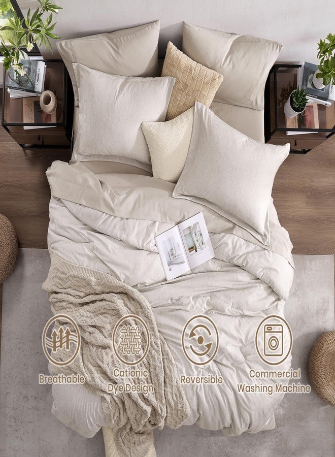 Monbix Full Size Comforter Set, Oatmeal Bedding Comforter for Full Size Bed Set Reversible, Bedding Sets Full 7 Pieces, Cationic Dyeing Bed in a Bag with Comforter, Sheets, Pillowcases & Shams - Image 2