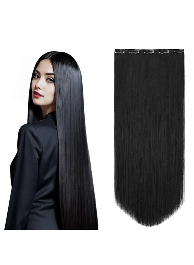 blushia Black, 5 Clips 22" Curly/Straight Hair Extension Natural Black,1-Pack 3/4 Full Head Curly Straight Clips In On Synthetic Hair Extensions, Black - Image 1