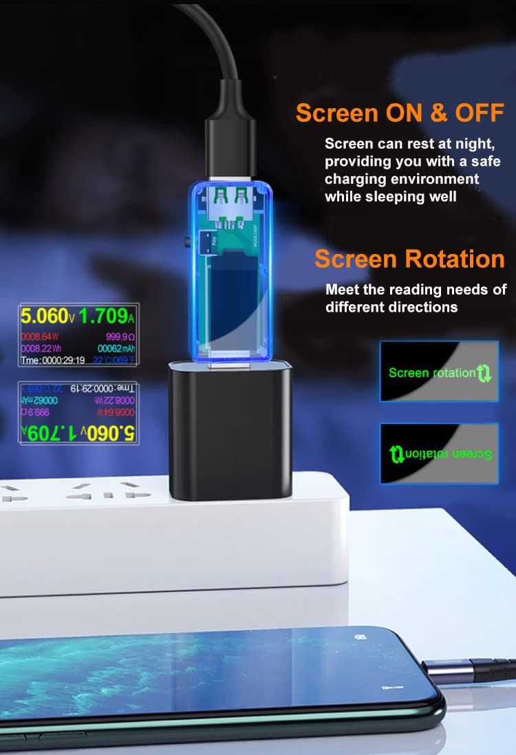 Eversame USB 3.0 Tester, Eversame IPS Color Display Digital Multimeter Voltmeter Current and Voltage Monitor, DC 5.1A/30V/150W Power Meter Tester, Test Speed of Chargers, Cables, Capacity of Power Banks-Blue - Image 5