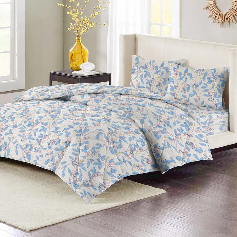 VAS COLLECTIONS 220 GSM Reversible Microfiber AC Comforter/Duvets for Mild Winter | All Season Single Size 3 Layered Quilted Blanket for Single Bed (230 cm x 150 cm, Floral, Blue & White) - Image 2