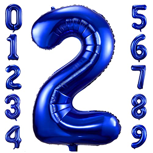 BBPOOL Navy Blue Number 2 Balloons40 Inch Dark Blue 2 Birthday Balloon Large Foil Mylar Number Digital Balloons for Birthday Party Graduation Baby Shower Anniversary Decorations - Image 1