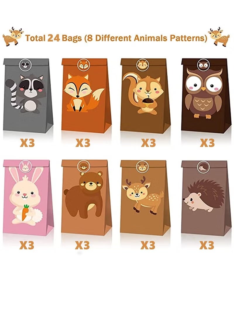 24 قطعة أكياس هدايا حيوانات، 24 عبوة أكياس هدايا للأطفال، أكياس ورقية مع ملصقات لأكياس الحلوى، أكياس هدايا من ورق كرافت لحفلات عيد الميلاد بموضوع حيوانات السفاري والغابة وحديقة الحيوان (24 عبوة حيوانات) - Image 4