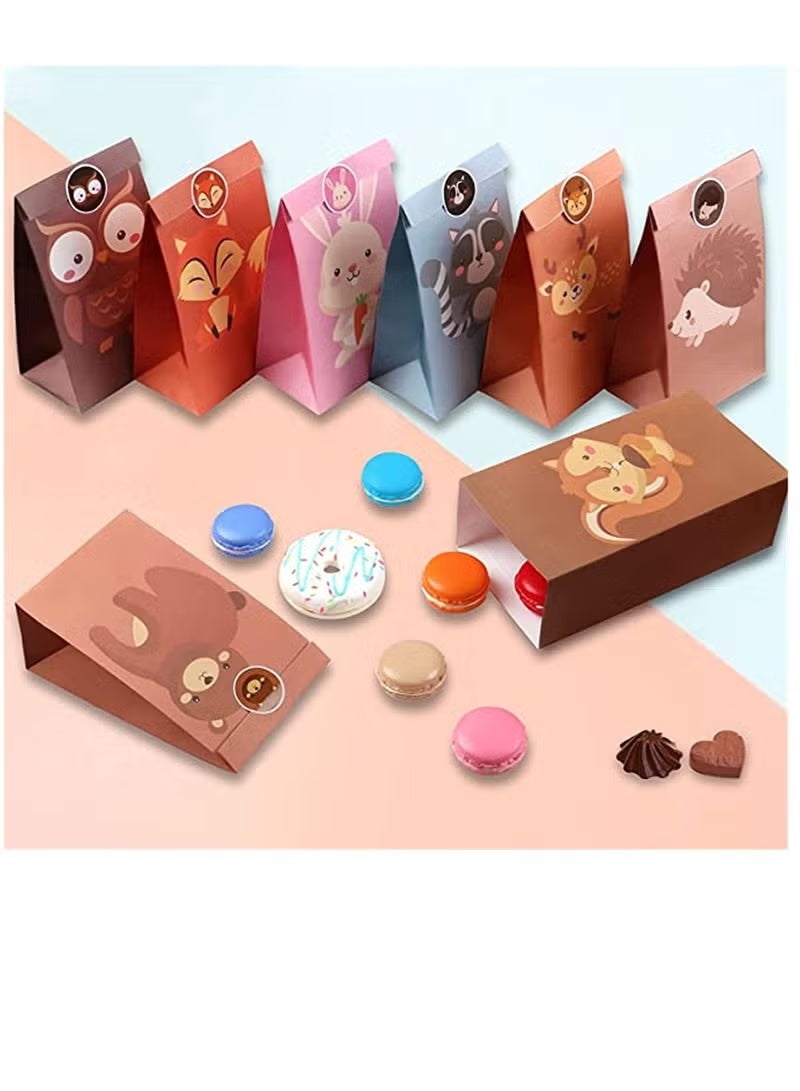 24 قطعة أكياس هدايا حيوانات، 24 عبوة أكياس هدايا للأطفال، أكياس ورقية مع ملصقات لأكياس الحلوى، أكياس هدايا من ورق كرافت لحفلات عيد الميلاد بموضوع حيوانات السفاري والغابة وحديقة الحيوان (24 عبوة حيوانات) - Image 2