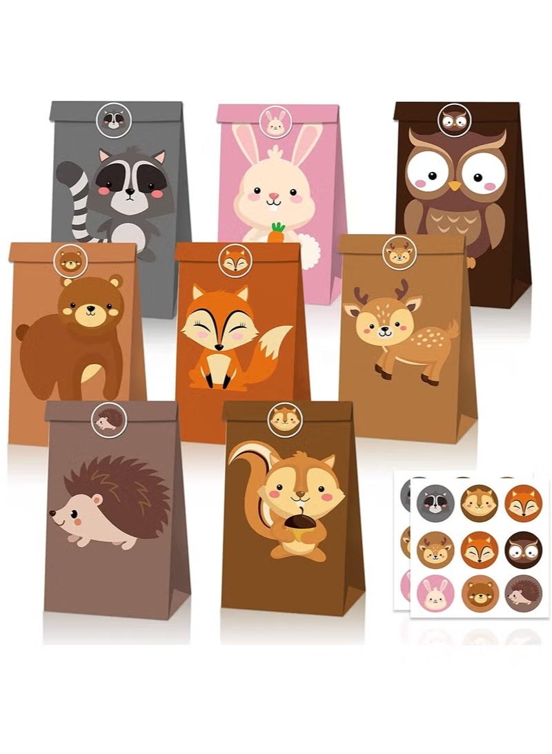 24 قطعة أكياس هدايا حيوانات، 24 عبوة أكياس هدايا للأطفال، أكياس ورقية مع ملصقات لأكياس الحلوى، أكياس هدايا من ورق كرافت لحفلات عيد الميلاد بموضوع حيوانات السفاري والغابة وحديقة الحيوان (24 عبوة حيوانات) - Image 1
