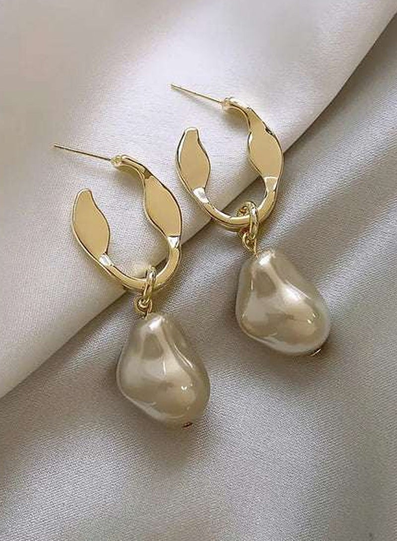 Baroque Pearl Drop Earrings for Women, 925 Silver Posts Hypoallergenic, Ideal for Daily Wear and Party, Perfect Gift for Ladies - Image 2