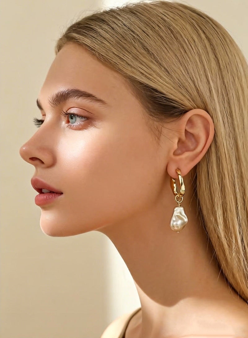 Baroque Pearl Drop Earrings for Women, 925 Silver Posts Hypoallergenic, Ideal for Daily Wear and Party, Perfect Gift for Ladies - Image 5