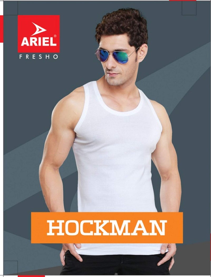 ARIEL Hockman Men's Cotton Vest 110cm (Modern Classic) White Sleeveless Combo Pack of 5 - Image 2