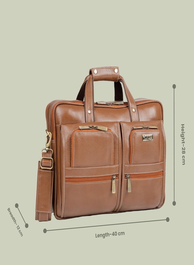BRAND LEATHER Bombay Brown Genuine Leather 15.9 Inch Laptop Messenger Bag - Image 4