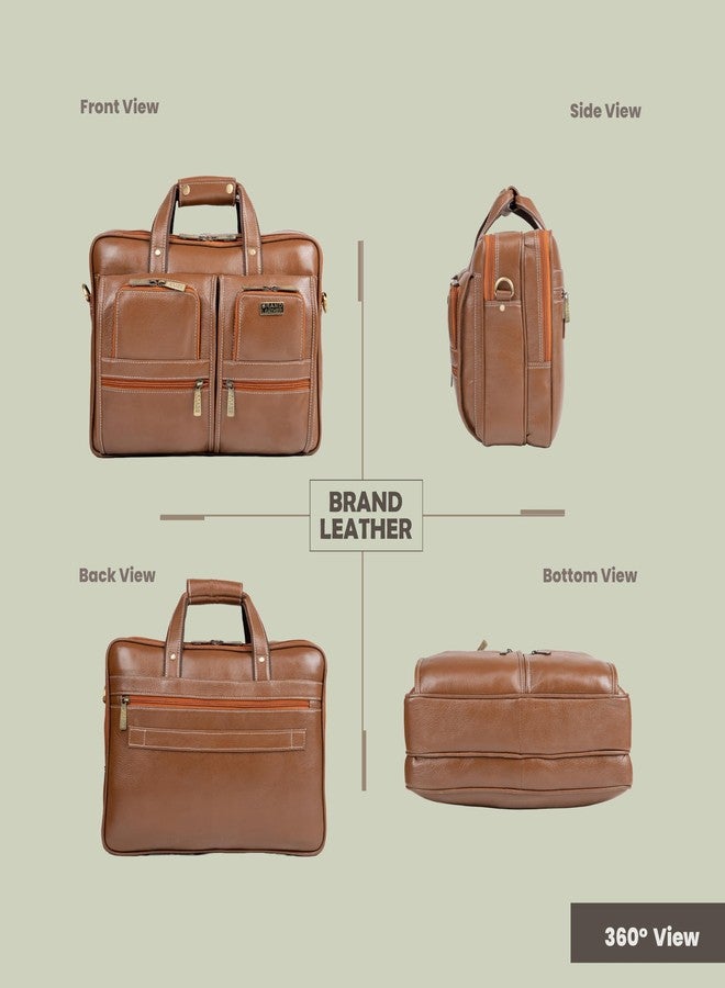 BRAND LEATHER Bombay Brown Genuine Leather 15.9 Inch Laptop Messenger Bag - Image 2